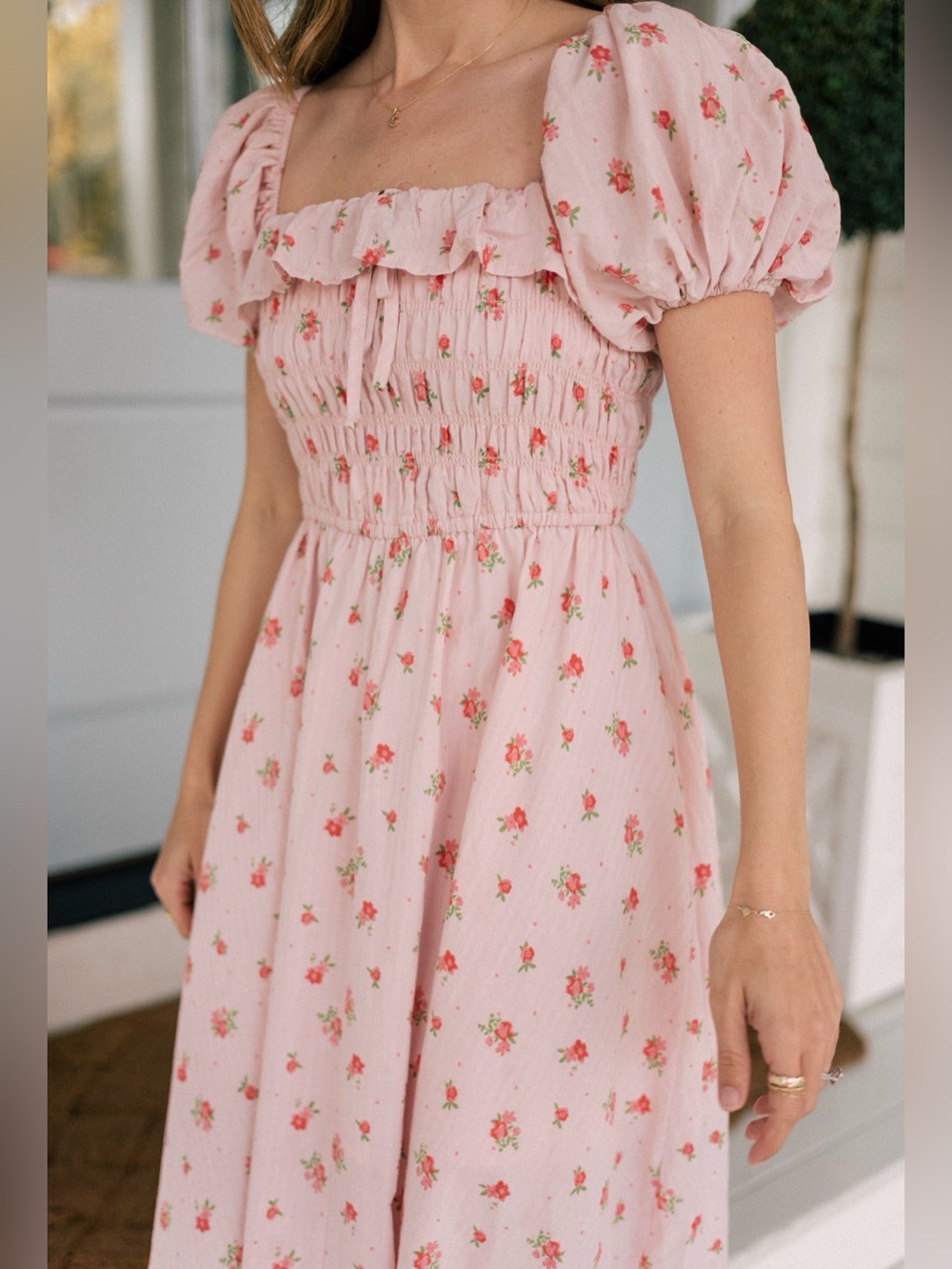 R.Vivimos Summer Floral Print Puff Sleeves Vintage Midi Dress Size Medium